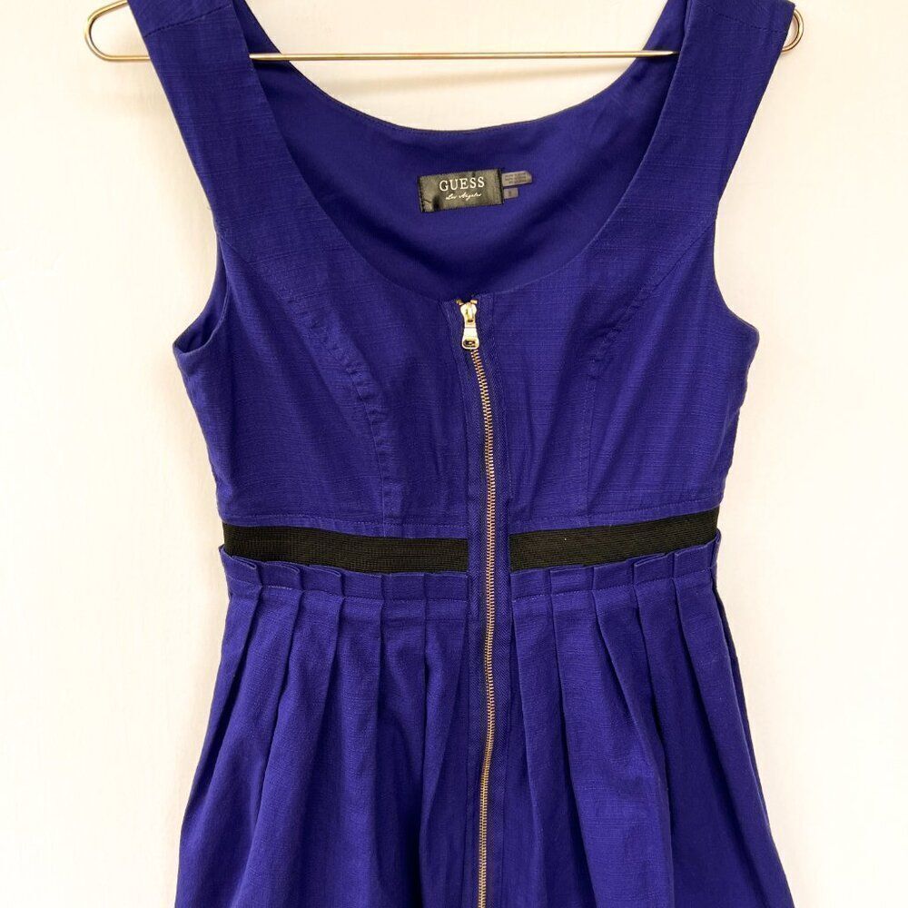Guess Royal Blue Sleeveless Pleated Front Zip Aline Dress Size 8 - Picture 4 of 8